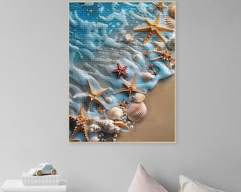 Seashell Starfish Full Drill 5D Diamond Painting Kits,Beach Landscape Diamond Art,Seashell Cross Stitch Canva Mosic Kits DIY Embroidey