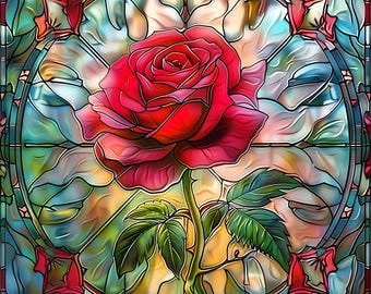 Stained Glass Red Rose Diamond Art Painting Kits,Rose Diamond Painting,Red Rose Wall Art,Flower 5D Diamond Anniversary Gift,Red Rose Gift