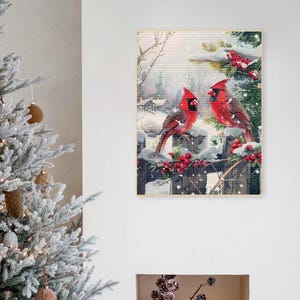 Weihnachtskardinal Diamant Malerei Kunst Kits für Erwachsene ， 2 Kardinal Wandkunst hängen ， 5D DIY Kardinal Vogel Diamant Kunst Punkte Edelstein ， Weihnachtsgeschenk