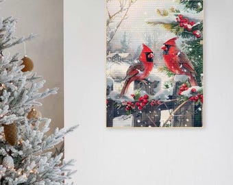 Diamantmålningsset med julkardinal för vuxna, väggdekorationer med 2 kardinaler, 5D DIY-kardinalfågel och diamanter, prickar, julklapp.