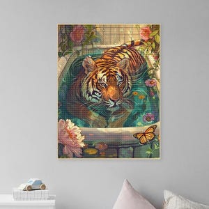 5D Full Drill Tiger in the Bathtub Diamond Painting Kits,Animal Tiger Embroidery Rhinestone Wall Art,DIY Tiger Bath Painting，Bathoom Decor