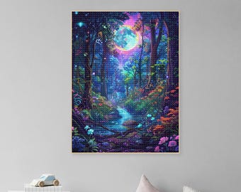 Moonlight Forest Diamond Painting Mosaic Art Kits 5D Seaside Moon Diamond Art for Beginner,DIY Full Drill Diamond Dots Painting Wall Decor