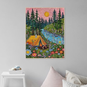 Diamantmålningsset för camping, DIY 5D-diamantkonst, vuxencamping, skogsprickar, måla korsstygn, campingpresent, bondgårdsdekor