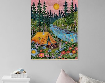 Full Drill Diamond Painting Kits Camping DIY 5D Diamond Art Adult Camping Forest Dots Paint Cross Stitch Camping Gift Farmhouse Decor
