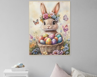 Easter 5D Diamond Painting Diamond Kits Bunny Easter Eggs Diamond Embroidery Rhinestone Easter Rabbit Cross Stitch Dots Gift Easter Wall Art