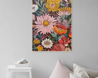 Vibrant Turquoise Pink Flowers Full Drill Diamond Painting Art Kits Peony Rose Wall Art 5D DIY Abstract Botanical Fantasy Floral Canvas