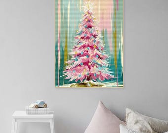 5D DIY Full Drill Square Round Pink Christmas Tree Diamond Painting Kit for Adult,Christmas Diamond Mosaic Art Wall Paint,Christmas Gift