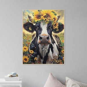 Full Round/Square Drill Diamond Painting Kits Cow DIY 5D Diamond Art Adults Cow Sunflower Diamond Dots Gem Canvas Painting Cow Farm Wall Art