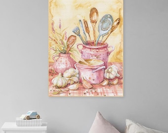 Watercolor Kitchenware Diamond Painting,5D DIY Full square/round Drill Kitchen Rhinestone Art Canvas Paint Farnhouse Wall Art Kitchen Gift