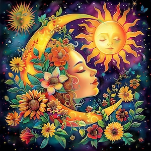 Personalised 5D Diamond Painting Kits,Sun Moon Diamond Art,5D Paint with Diamonds Pictures Gem Art,Cross Stitch Canva Mosic，Sun Lover Gift