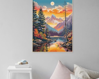 Mountain Forest Diamond Art Japanese Waterfall Landscape Full Drill 5D Diamond Painting Kits, Japanese Home Decor, Japanese Wall Art