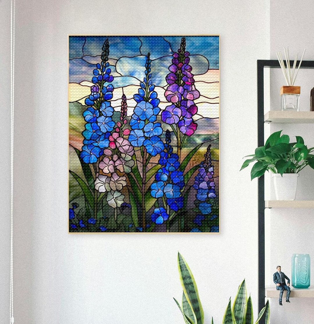 5D DIY Full Drill Square Round Stained Glass Lavender Diamond Painting ...