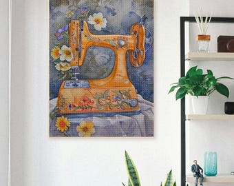 Full Drill Diamond Painting Kits Sewing Machine DIY 5D Diamond Art Adult Sewing Floral Dots Cross Stitch Sewing Craft Room Gift for Mom
