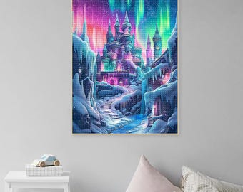 Northern Lights Castle Diamond Painting 5D DIY Mosic Embroidery Castle Aurora Borealis Cross Stitch Rhinestone Canvas Paint Castle Wall Art
