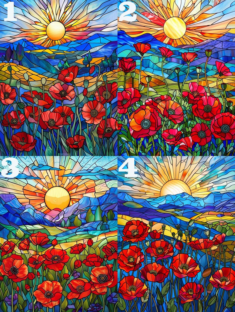 5D DIY Full Drill Stained Glass Red Poppies Diamond Painting Kits For 5d-diy-full-drill-stained-glass-red-poppies-diamond-painting-kits-for