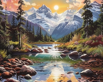 Mountain Forest Landscape Diamond Art For Dad Birthday Gift Personalised Full Drill 5D Diamond Painting Kits,Home Decor,Hosewarming Gift
