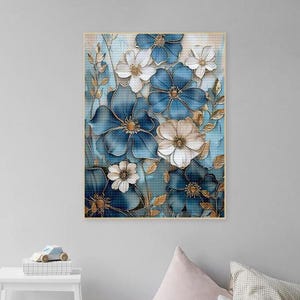 Kit complet de peinture diamant fleur bleue pour adultes cadeau fleurs à faire soi-même point de croix broderie mosaïque strass fleurs points pierres précieuses