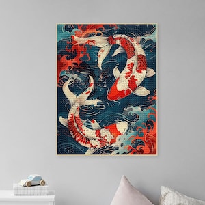 Full Drill Diamond Painting Kits Japanese Koi Fish DIY 5D Diamond Art Kits for Adults Japan Koi Fish Print Dots Painting Japanese Wall Art
