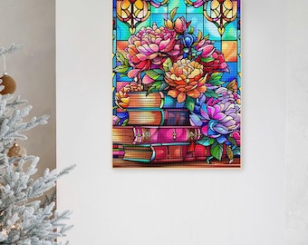 5D Stained Glass Book Flower Diamond Painting Mosic Embroidery Sale Rhinestone Book Floral Diamond Dots Arts Book Lover Gift Bookclub Decor