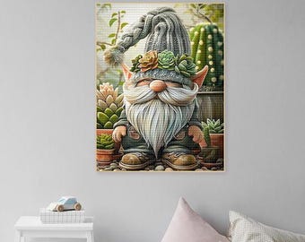 Gnome Succulents Plant Full Drill Diamond Painting Kits for Adults DIY 5D Diamond Art Cross Stitch Dots Canvas Painting Gem Wall Art Decor