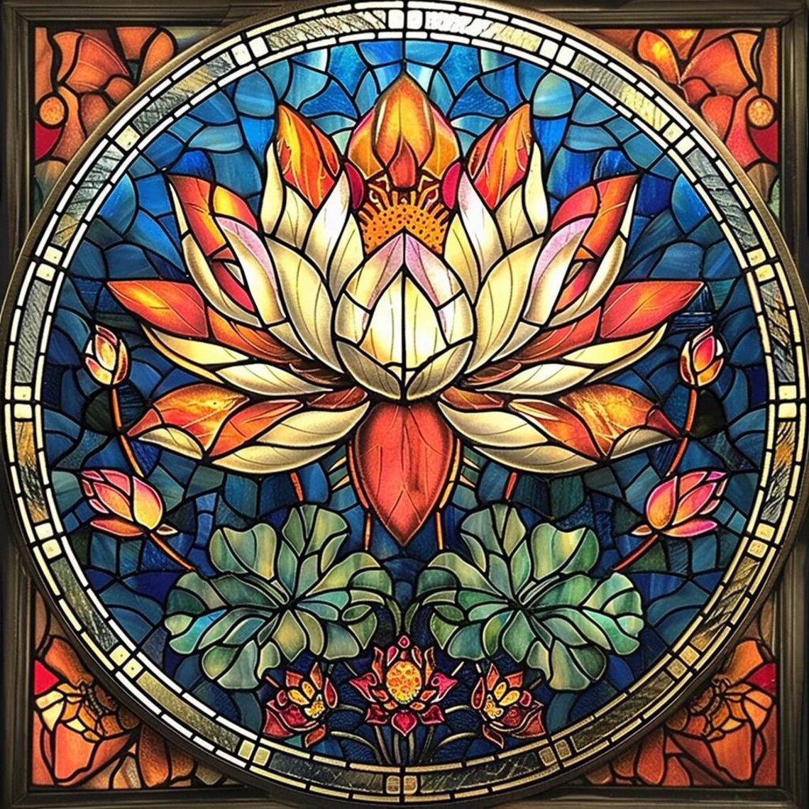 Stained Glass Lotus Diamond Painting,5d DIY Full Square/round Drill ...