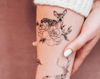 Tatouage Cerf Fleur