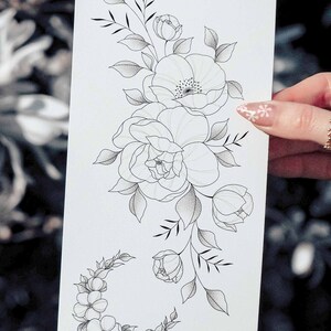 Temporary Tattoos Big Set 10 Birth Flowers Peonies Poppy Deer Moons Bouquet Crescent Moon Lavender Butterfly image 6