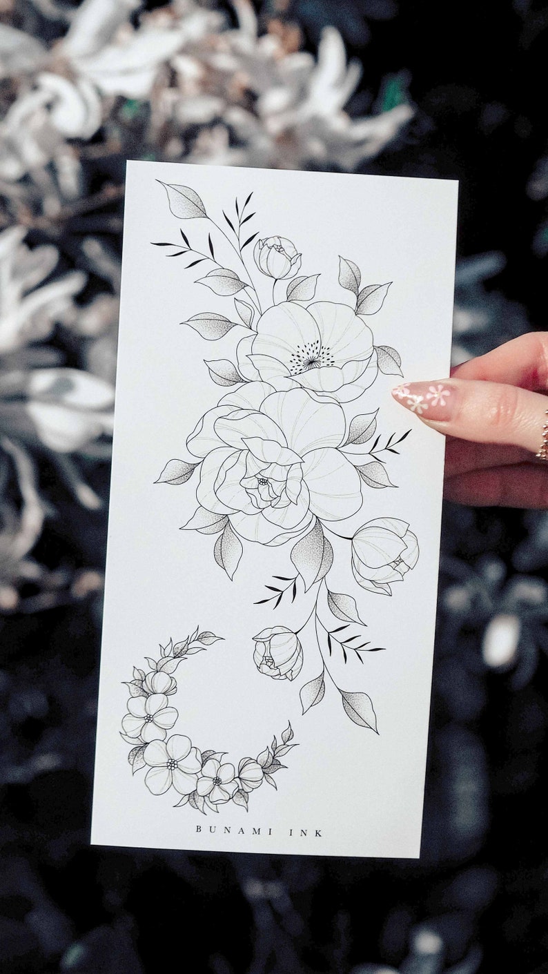 Temporary Tattoos Big Set 10 Birth Flowers Peonies Poppy Deer Moons Bouquet Crescent Moon Lavender Butterfly image 6