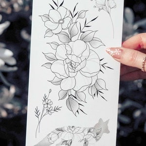 Temporary Tattoos Big Set 10 Birth Flowers Peonies Poppy Deer Moons Bouquet Crescent Moon Lavender Butterfly image 7