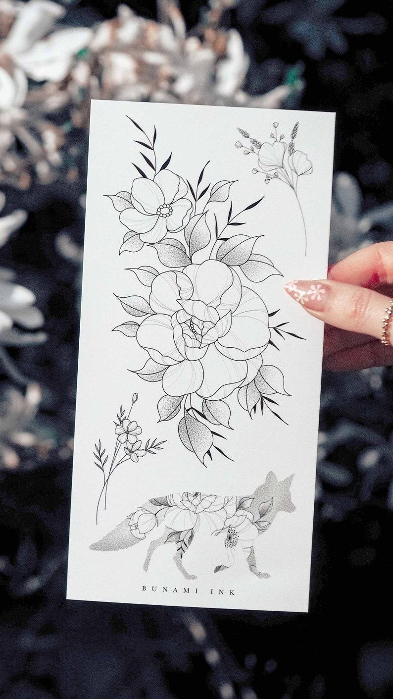 Temporary Tattoos Big Set 10 Birth Flowers Peonies Poppy Deer Moons Bouquet Crescent Moon Lavender Butterfly image 7