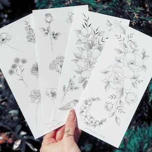 Handgezeichnete temporäre Tattoos Botanical set (4×)