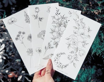 temporary tattoos 18 designs botanical set