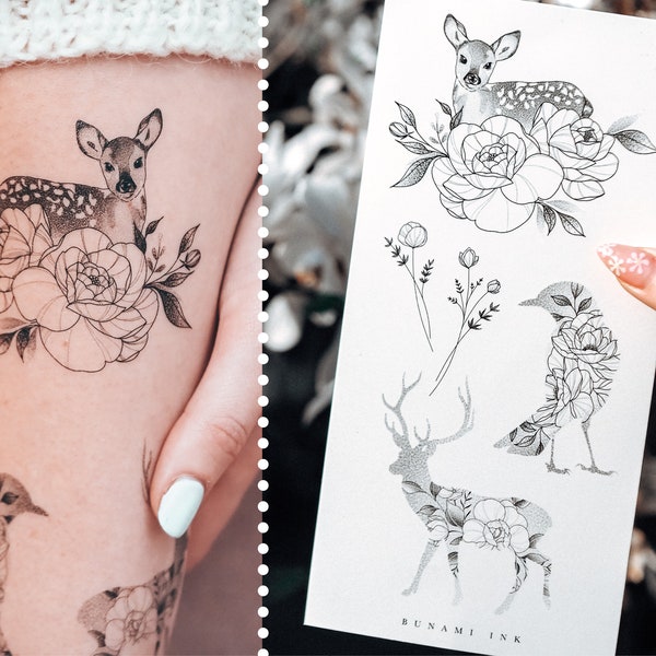 tatuajes temporales animales ciervos silvestres florales