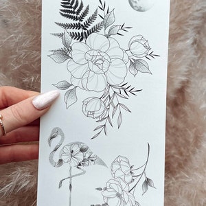 Temporary Tattoos Big Set 10 Birth Flowers Peonies Poppy Deer Moons Bouquet Crescent Moon Lavender Butterfly image 8