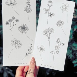 Temporary Tattoos Big Set 10 Birth Flowers Peonies Poppy Deer Moons Bouquet Crescent Moon Lavender Butterfly image 5