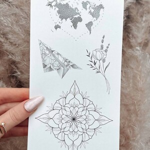 Temporary Tattoos Big Set 10 Birth Flowers Peonies Poppy Deer Moons Bouquet Crescent Moon Lavender Butterfly image 9