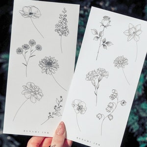 temporary tattoos 12 birth flowers set January–December, birthflowers