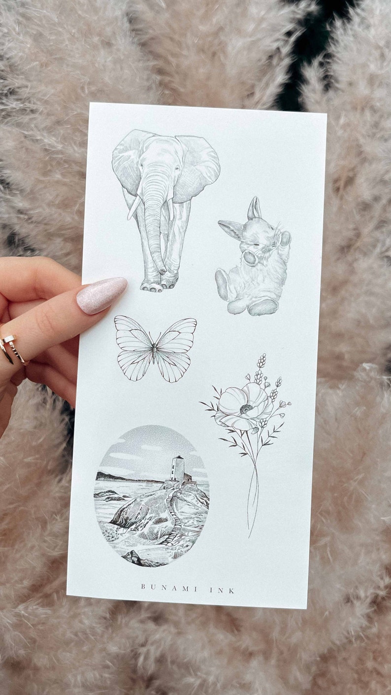 Temporary Tattoos Big Set 10 Birth Flowers Peonies Poppy Deer Moons Bouquet Crescent Moon Lavender Butterfly image 10