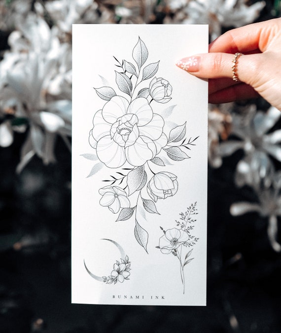Tatuajes temporales pequeño ramo de flores peonía flor - Etsy México
