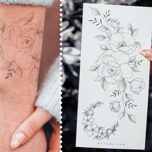 temporary tattoos peony moon poppy floral wildflower bracelet crescent moon