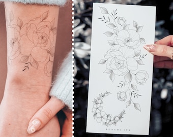 temporary tattoos peony moon poppy floral wildflower bracelet crescent moon