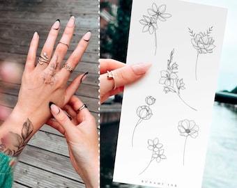 temporäre Tattoos 6 Geburtsblumen Juli–Dezember Wasserlilie Gladiole Vergiss-mein-nicht Cosmea Pfingstrose Narzisse