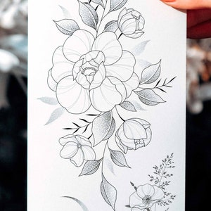 Temporary Tattoos Big Set 10 Birth Flowers Peonies Poppy Deer Moons Bouquet Crescent Moon Lavender Butterfly image 3