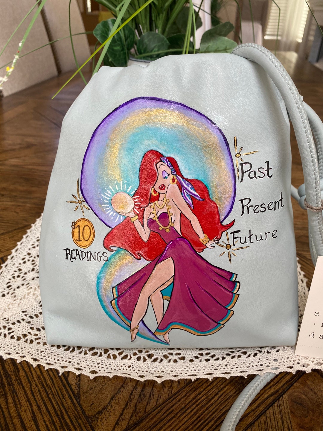 Jessica Rabbit With Handbag Jessica Rabbit Psychic Handpainted Custom Drawstring Crossbody Bag 1of1 ...