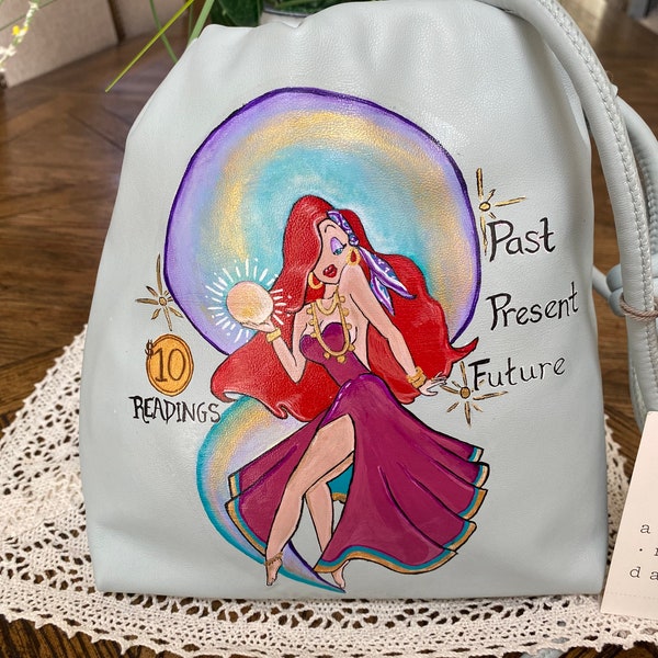 Jessica rabbit psychic Handpainted custom drawstring Crossbody bag 1of1