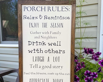 Large Wood Sign for Porch, Funny Porch Sign, Farmhouse Patio Decor, Backyard Signs, Neighbor Gift, Covered Porch Decor, Gift for Neighbor