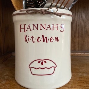 Personalized Kitchen Utensil Crock, Utensil Holder, 1 Gallon Crock, Made In USA, Custom Stoneware, Customized Crock, Spoon Holder
