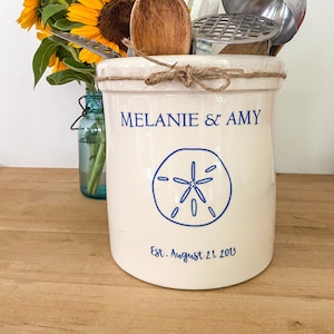 Beach Kitchen Decor, Sand Dollar Decor, Beach House Decor, 1 Gallon Crock, Personalized Beach Gift, Beach Gift, Gift for Beach Lover