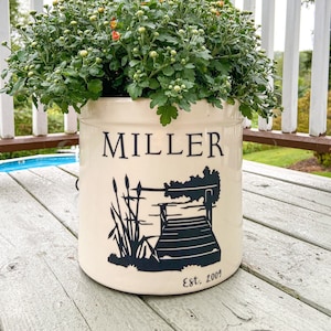 Outdoor Lake House Decor, Personalized Lake House Gift, Boat House Decor, Custom Boat House Decor, Personalized Crock, Custom Stoneware