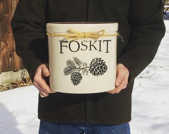 Personalized 2 Gallon Stoneware Crock: Pinecone Winter Decor, USA Made